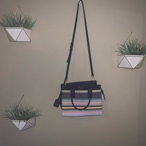 Kate spade striped leather & fabric satchel